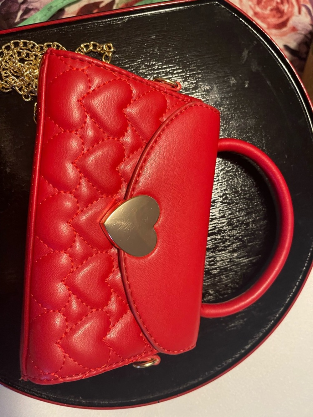 Chic Red Quilted Mini Top-Handle Bag with Heart Clasp